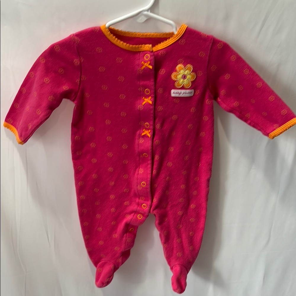 Vibrant Pink and Orange Footies One Piece with Cozy Comfort